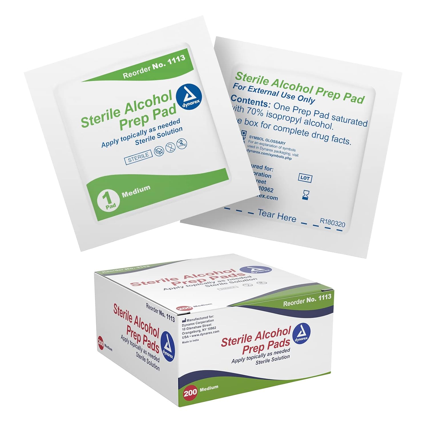 B005BFL0RQ - Dynarex 1113 Alcohol Prep Pad Sterile, Medium, Count 200 (Pack