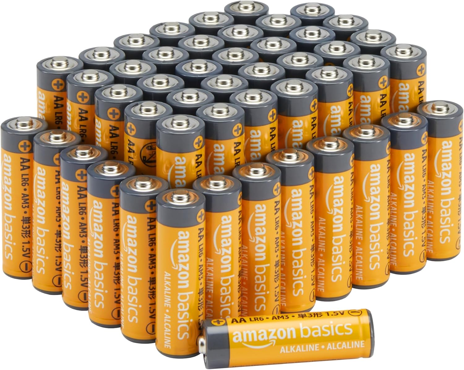 B00MNV8E0C - Amazon Basics 48-Pack AA Alkaline High-Performance Batteries, 1.5 Volt, 10-Year