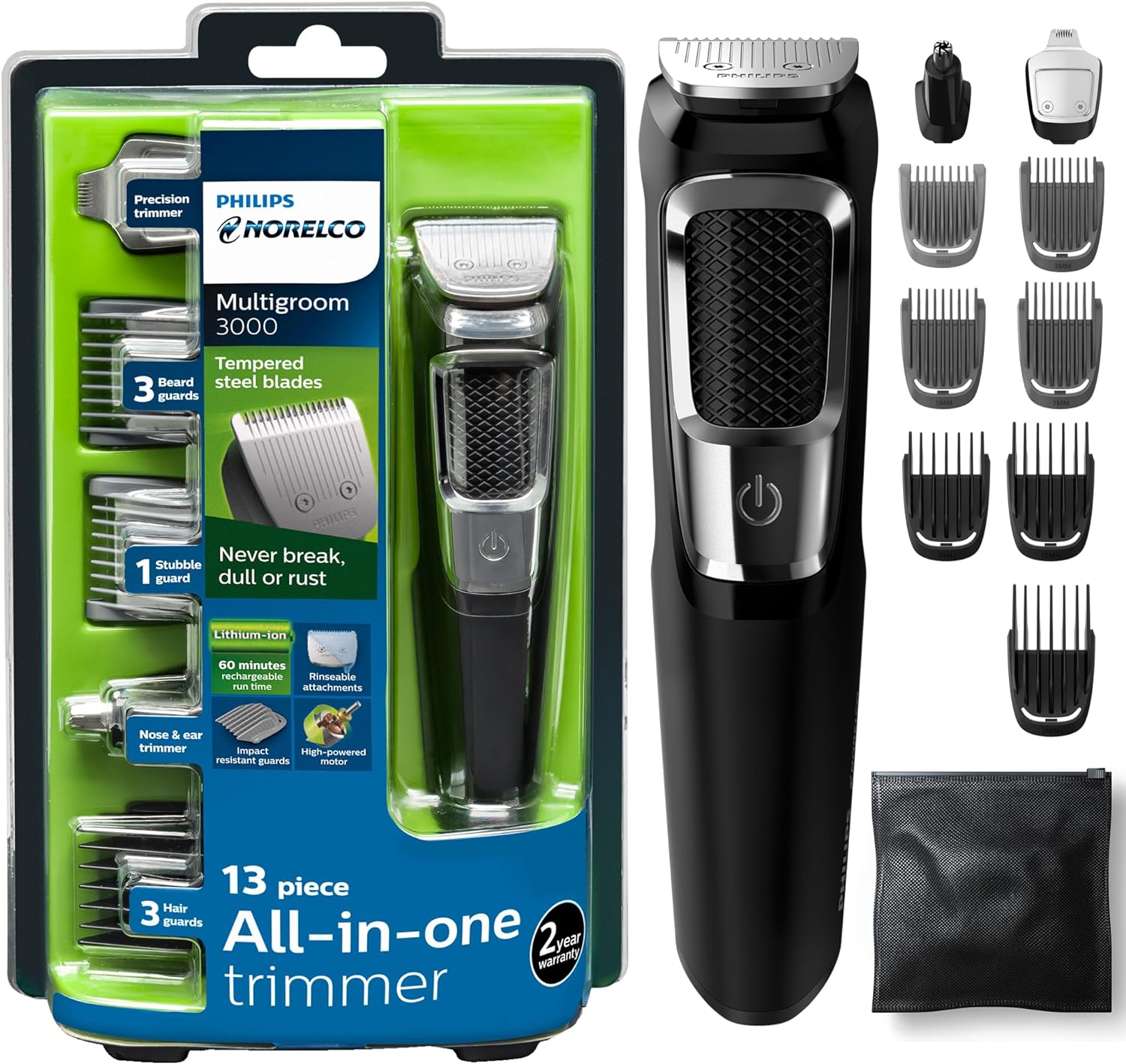 B01K1HPA60 - Philips Norelco Multigroomer All-in-One Trimmer Series 3000, 13 Piece Mens