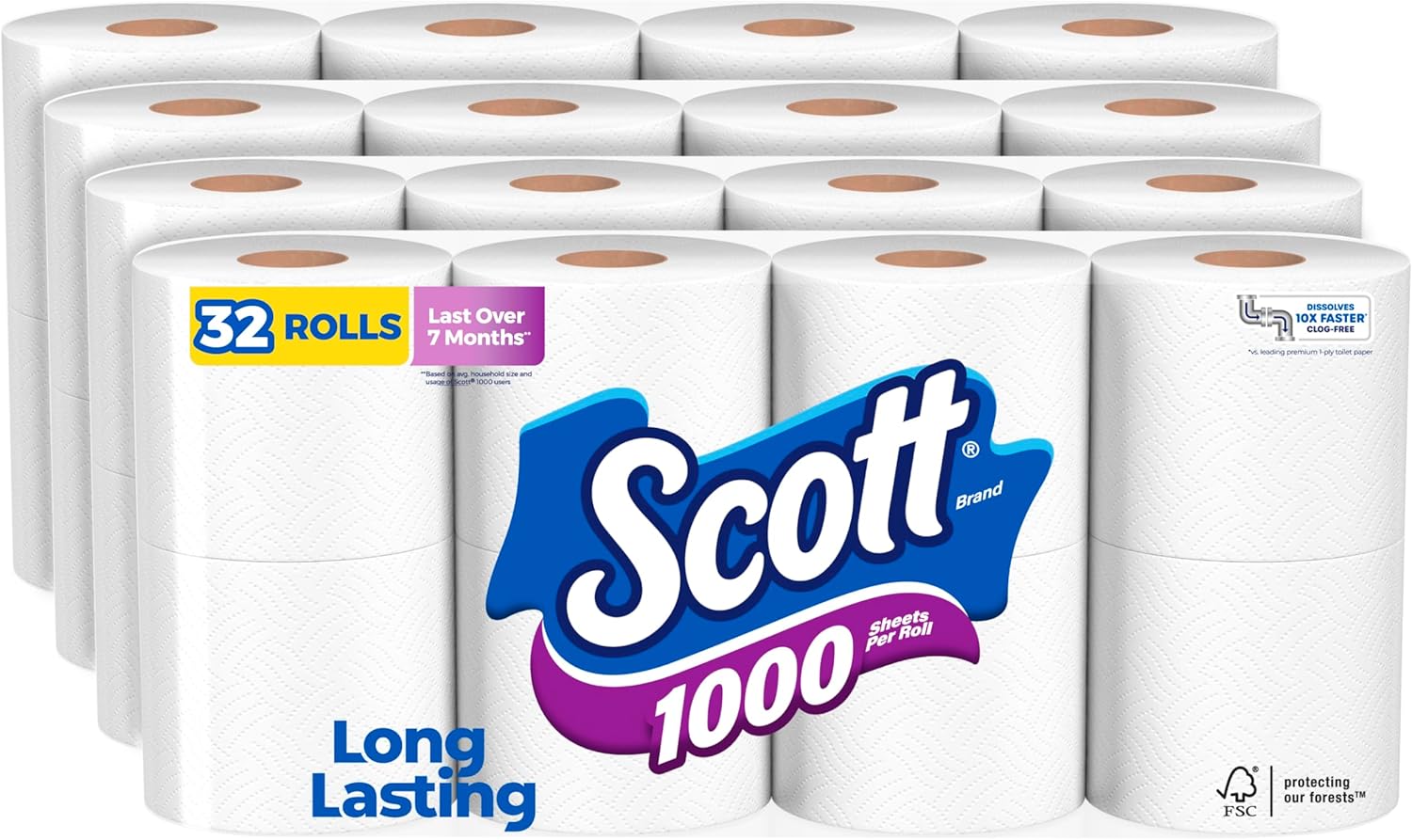 B07BQV5RWW - Scott 1000 Toilet Paper, 32 Rolls, Septic-Safe, 1-Ply Toilet Tissue