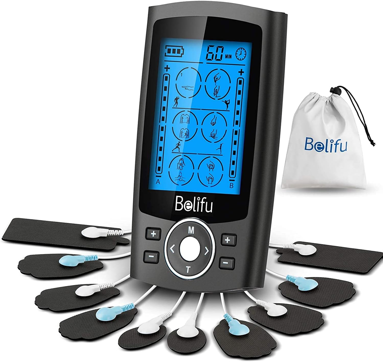 B07Q32KX3J - Belifu Dual Channel TENS EMS Unit 24 Modes Muscle Stimulator