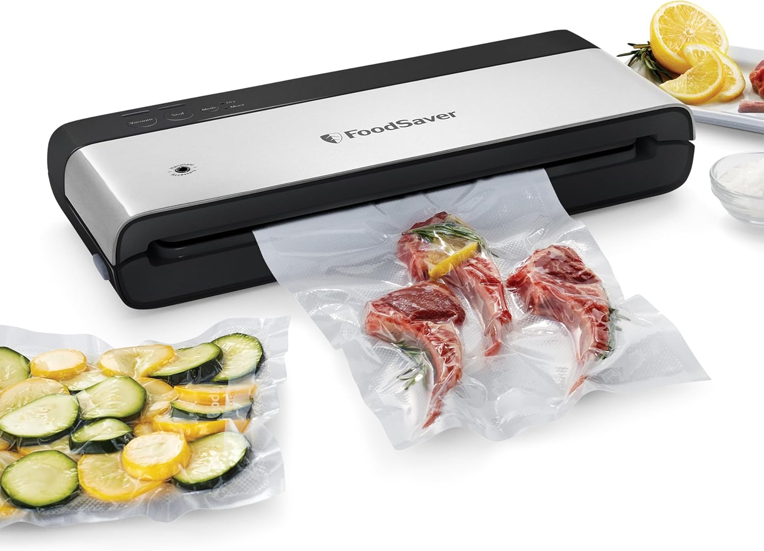 B08BF3GB5Q - FoodSaver PowerVac Compact Vacuum Sealing Machine, Stainless Steel & Black,