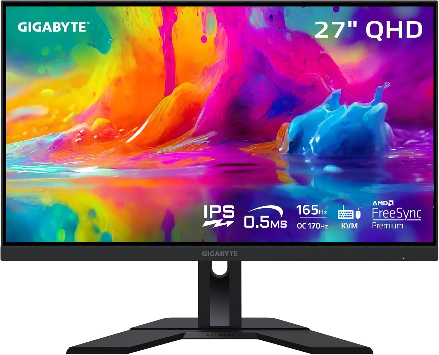 B08JWCHR5N - GIGABYTE M27Q 27" 165Hz 1440P -KVM Gaming Monitor, 2560 x