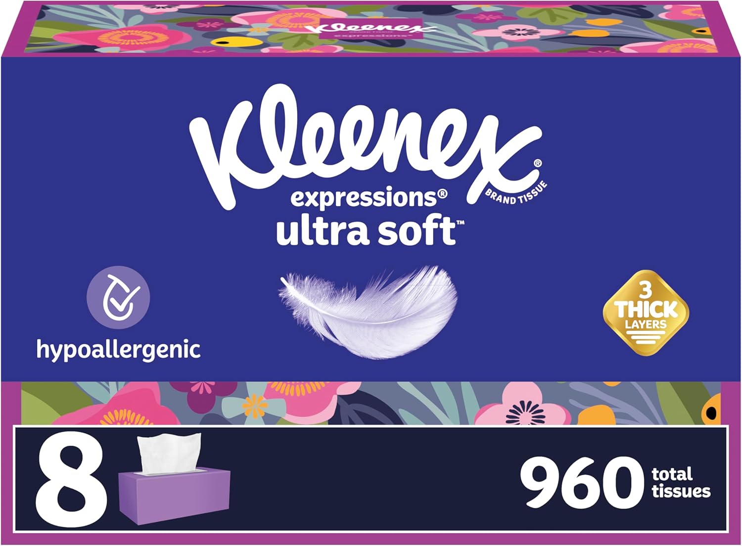 B09N9WGLTC - Kleenex Expressions Ultra Soft Facial Tissues, 8 Flat Boxes, 120
