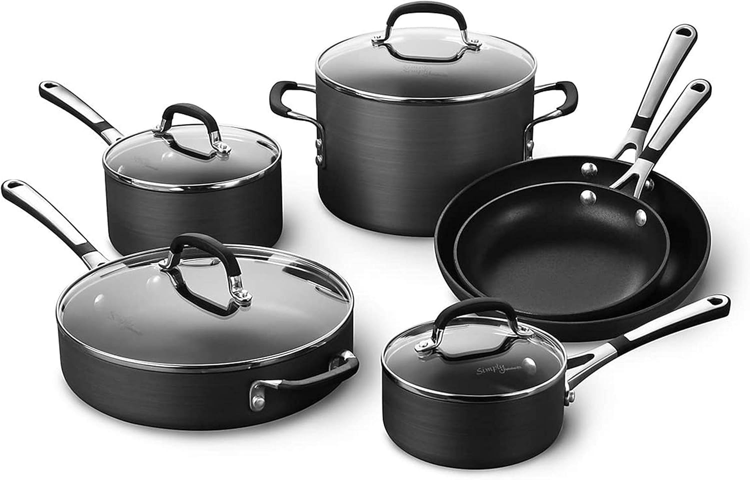 B001AS94TY - Calphalon 10-Piece Non-Stick Kitchen Cookware Set, Black Pots & Pans