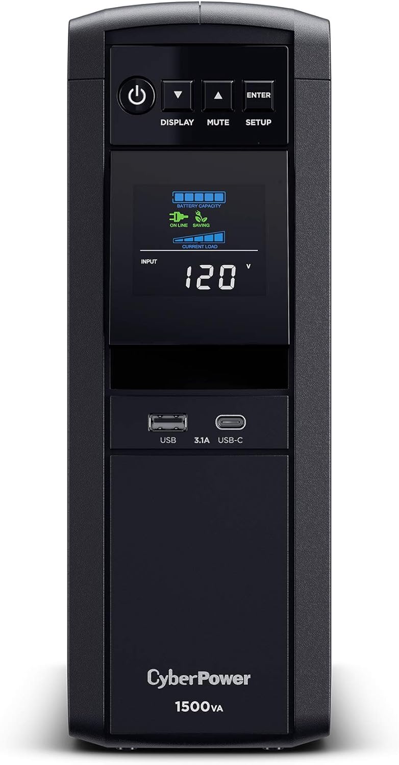 B00429N19W - CyberPower CP1500PFCLCD PFC Sinewave UPS System, 1500VA/1000W, 12 Outlets, AVR,