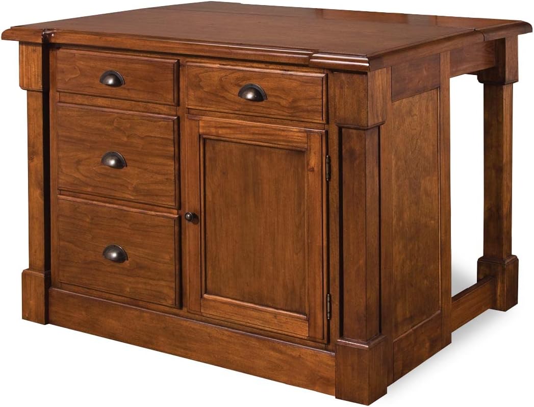 B005H7YZ3O - Homestyles Aspen Rustic Cherry Kitchen Island with Wood Drop Leaf,