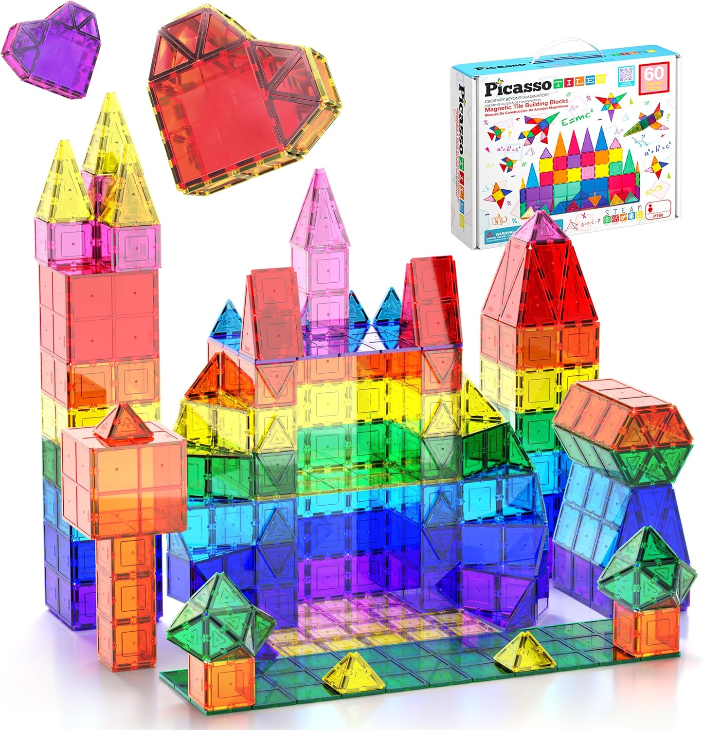 B00APVXSM6 - PicassoTiles Magnetic Tiles 60pcs Kids Toys Classroom Sensory Toy for