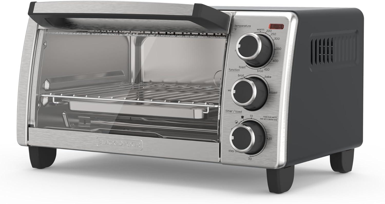 B00GGFHH4U - BLACK+DECKER 4-Slice Toaster Oven, Even Toast, 4 Cooking Functions Bake,