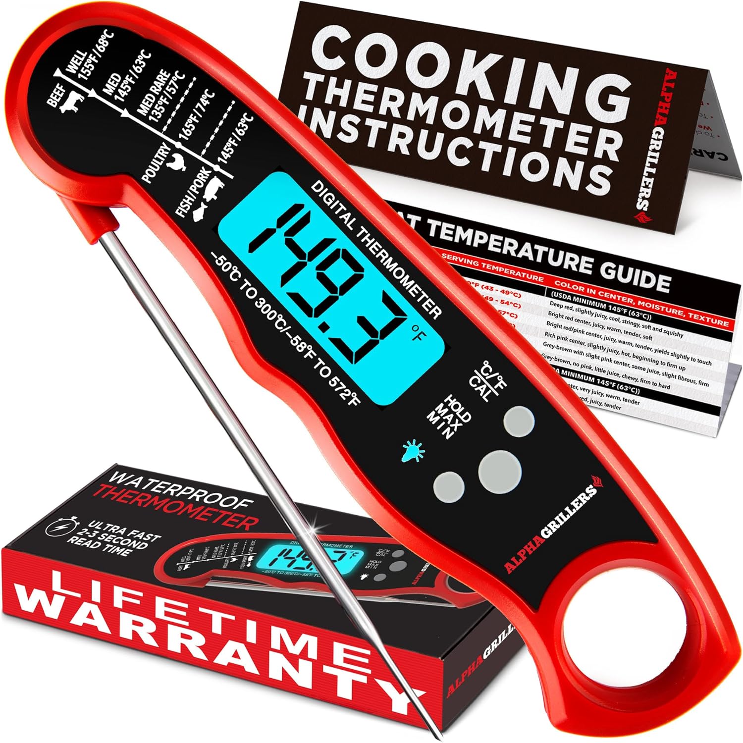 B00S93EQUK - Alpha Grillers Meat Thermometer Digital - Instant Read Food Thermometer