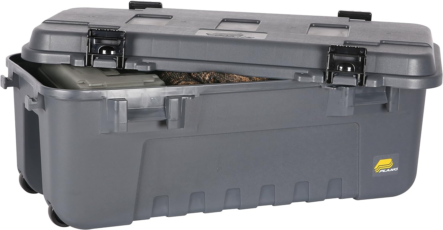 B017N98OGC - Plano Storage Trunk with Wheels, Gray, Lockable Storage Box, Airline