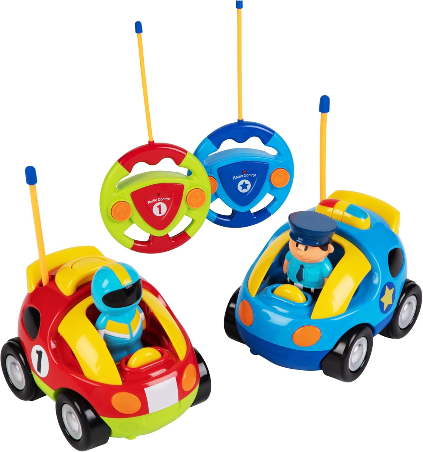 B01CIWDDMO - PREXTEX Cartoon Remote Control Car - 2-Pack Police Car and