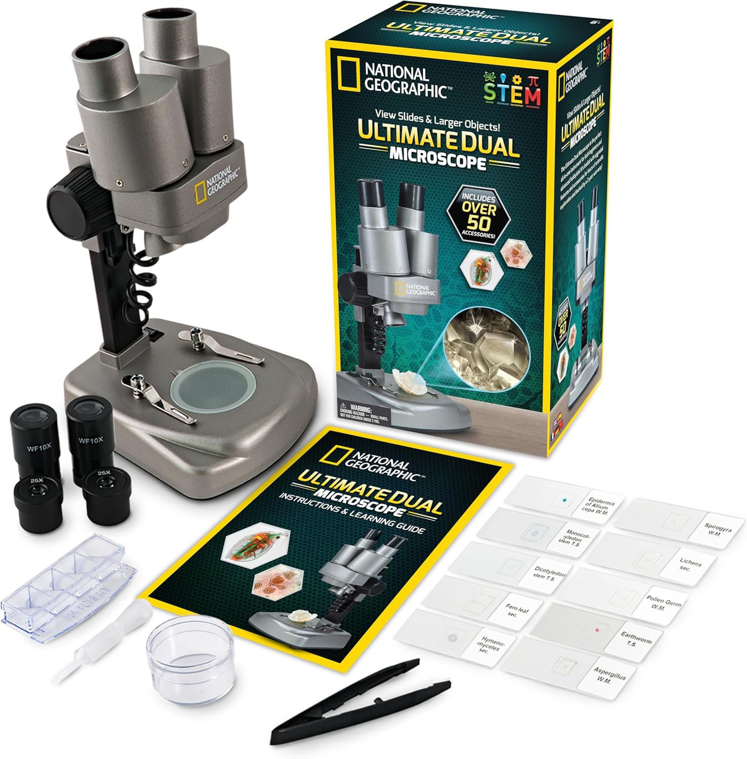 B01ICAU41E - NATIONAL GEOGRAPHIC Dual LED Kids Microscope - 50+ pc Science