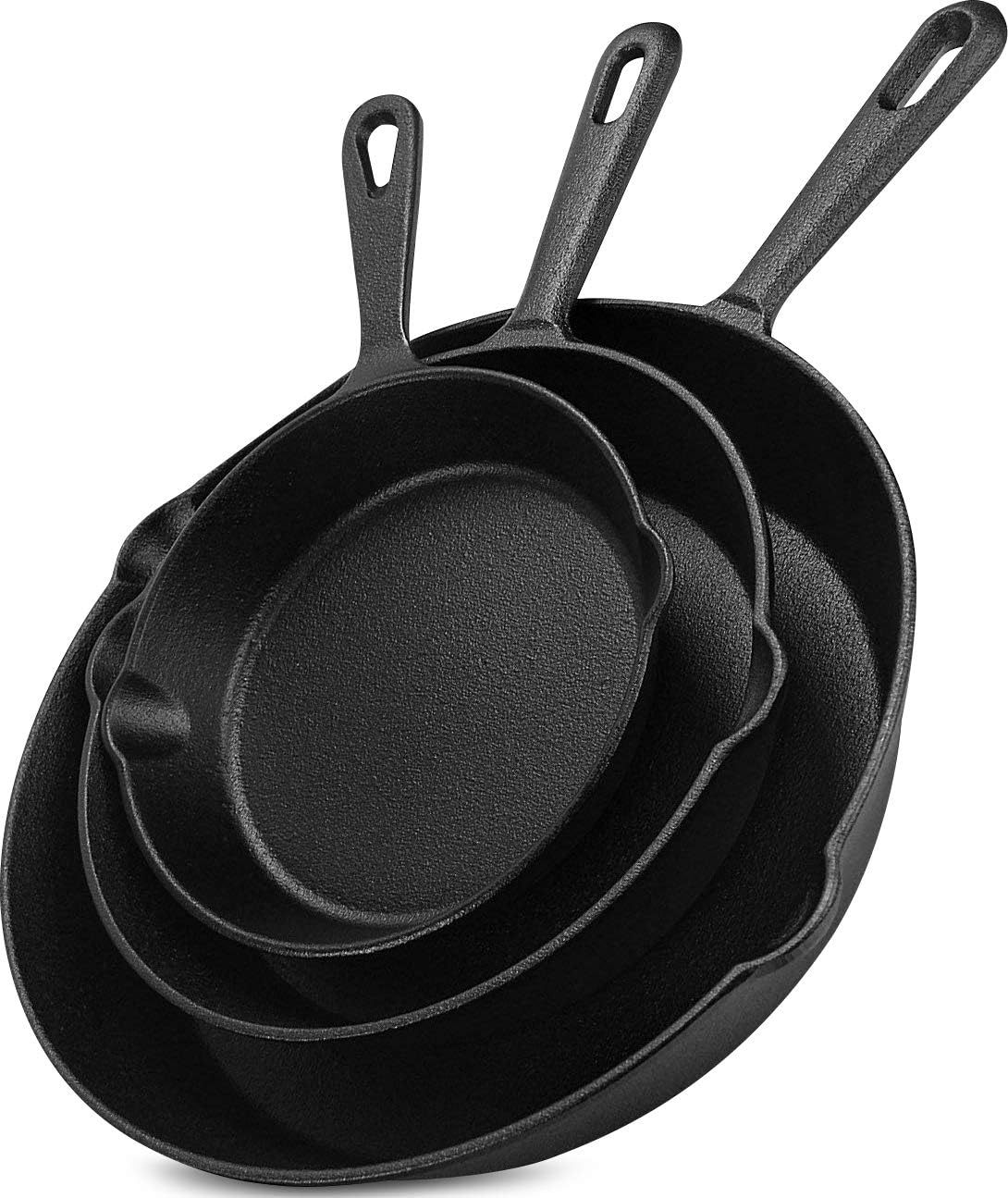 B06X8ZFGHP - Utopia Kitchen Saute Frying Pan 3 Piece Set, Cast Iron