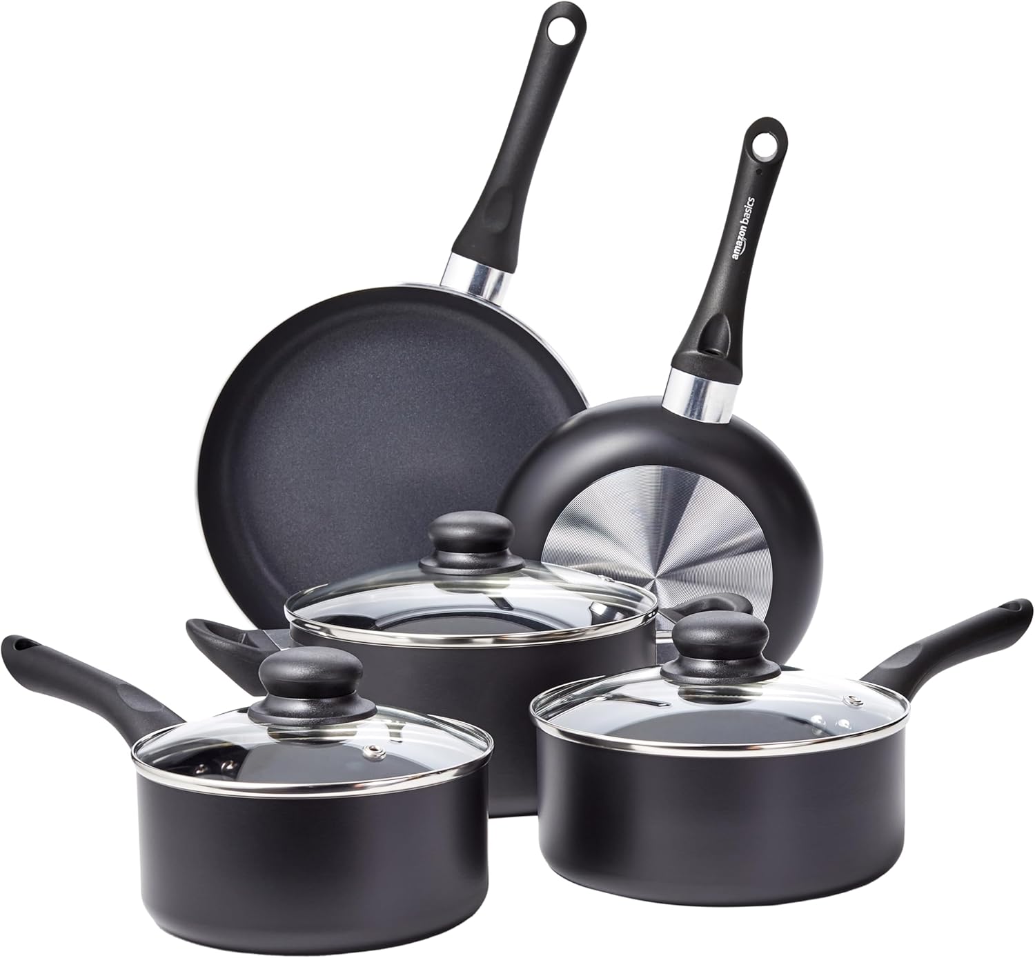 B074817DK1 - Amazon Basics Non Stick Kitchen Cookware 8-Piece Set, Non-Induction, Includes