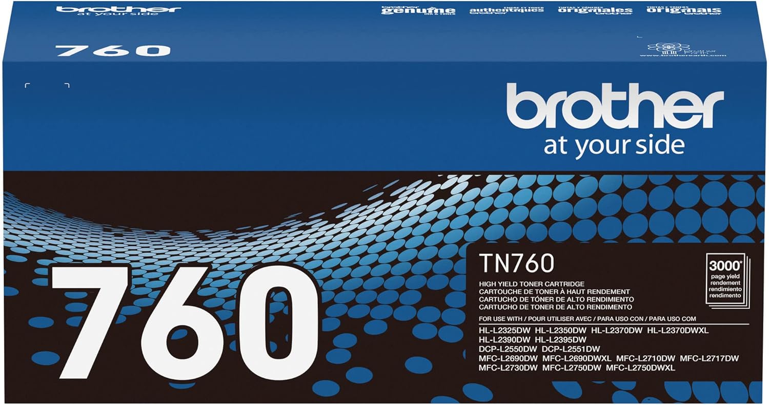 B075X6C5ZW - Brother Genuine TN760 High Yield Black Toner Cartridge, (For use