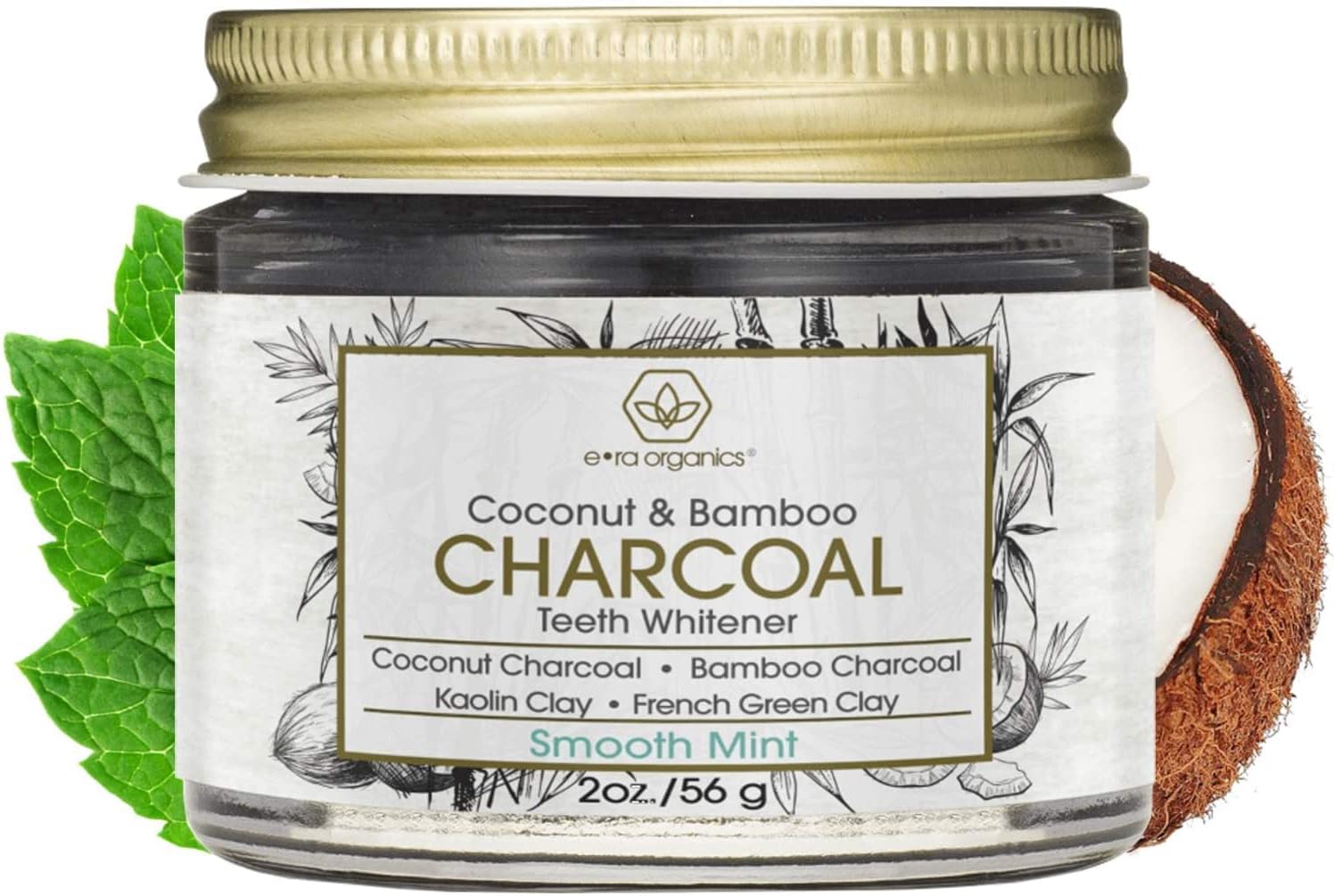 B0774WNBQ6 - Era Organics Tooth Whitening Charcoal Powder - Premium Organic Coconut