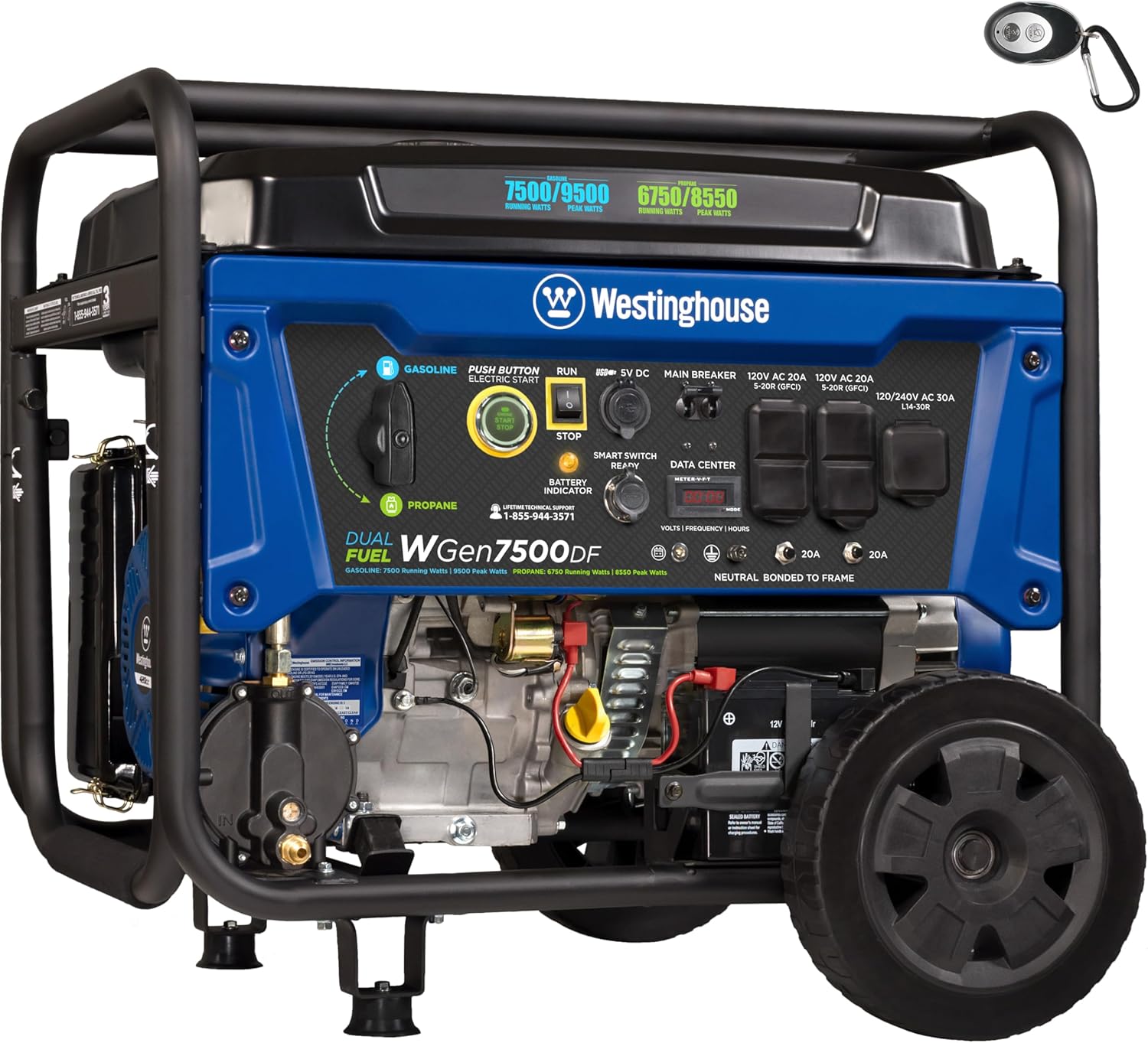 B078964VVX - Westinghouse 9500 Peak Watt Dual Fuel Home Backup Portable Generator,