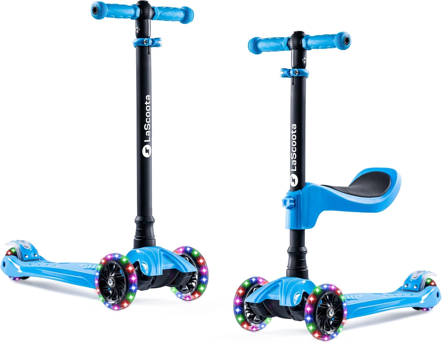 B078RV6XDF - LaScoota 2-in-1 Kids Kick Scooter, Adjustable Height Handlebars and Removable