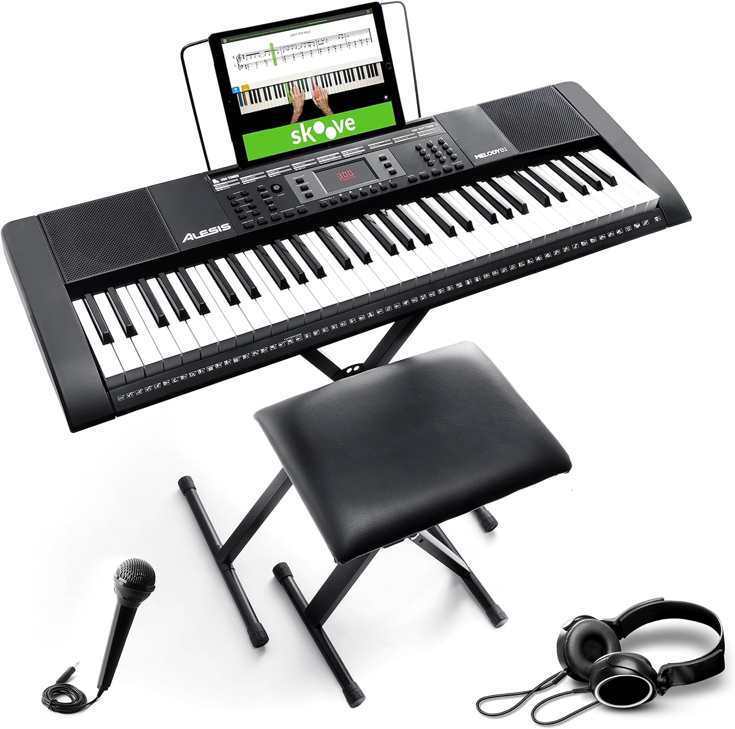 B07987K4F5 - Alesis, Melody Keyboard 300 Sounds, Speakers, Digital Piano Stand, Bench,