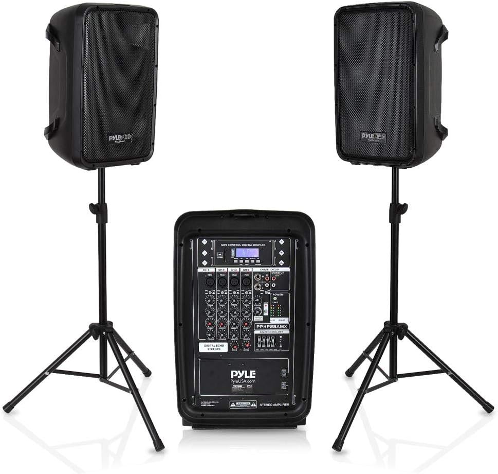 B07BKT59W3 - Pyle PA Speaker DJ Mixer Bundle - 300 W Portable