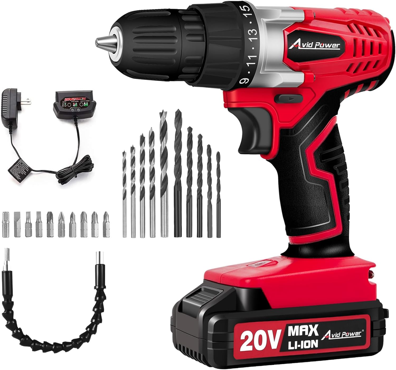 B07CR1GPBQ - AVID POWER 20V MAX Lithium lon Cordless Drill Set, Power