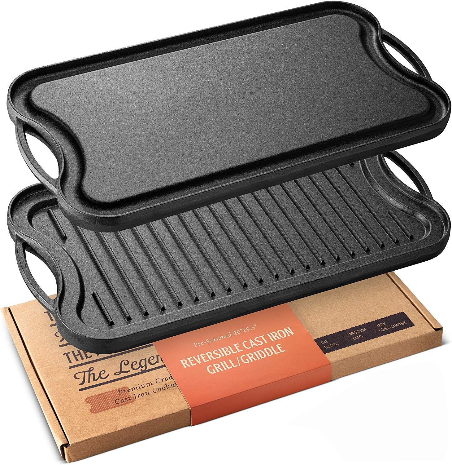 B07J56ZZP7 - Legend Cast Iron Griddle for Gas Stovetop with Easy Grip