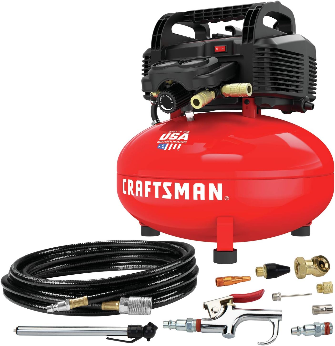 B07KHHDJGD - CRAFTSMAN Air Compressor, 6 Gallon, Pancake, Oil-Free with 13 Piece