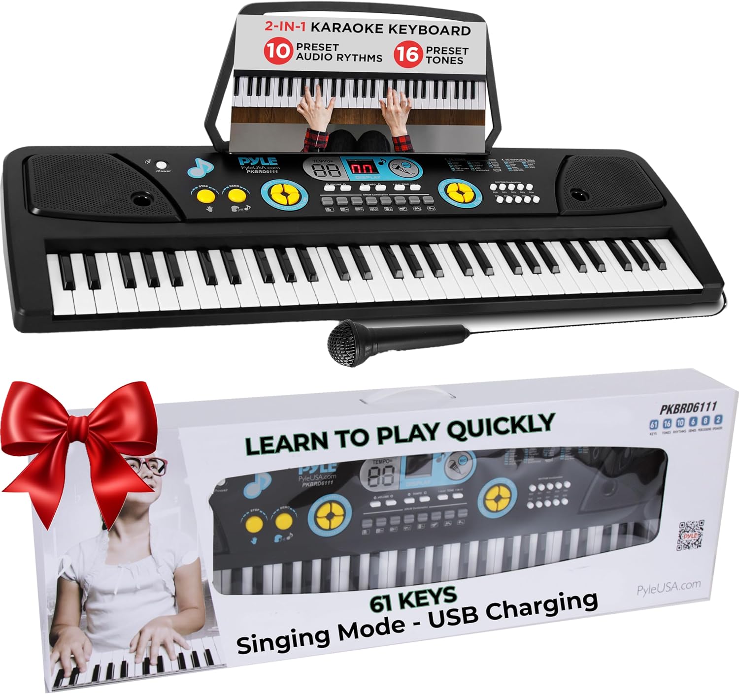 B07P2DW2KW - PYLE Digital Piano Kids Keyboard - Portable 61 Key Piano
