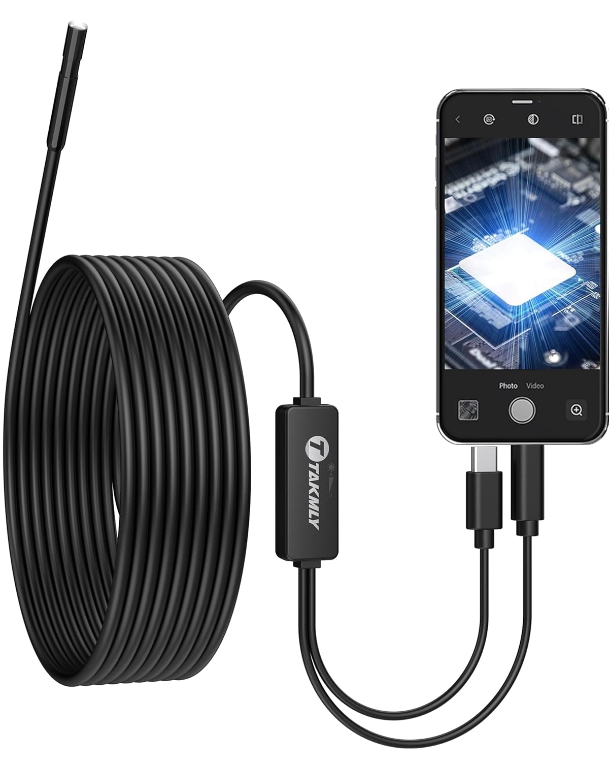 B07PBF6DX5 - T TAKMLY Borescope Camera with Light,16.4FT Semi-Rigid Cable,8 Adjustable LED,5.5mm