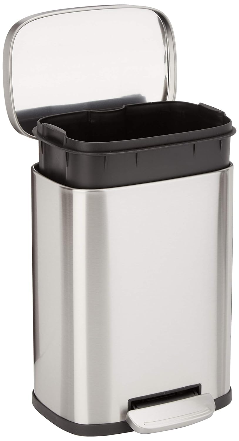 B07PD3YST7 - Amazon Basics Smudge Resistant Mini Rectangular Trash Can with Soft-Close