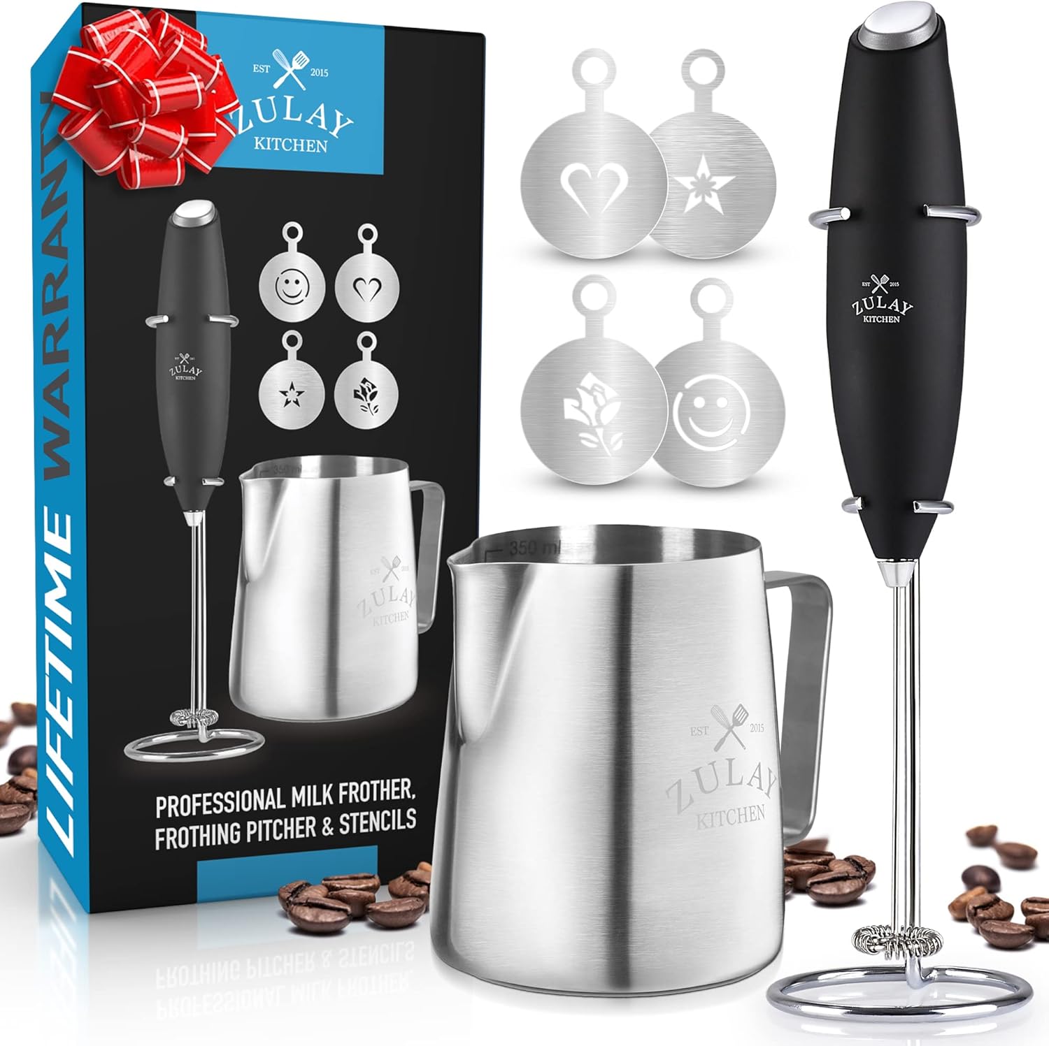 B07QZZG8XX - Zulay Kitchen Premium Gift Milk Frother Complete Set - Handheld