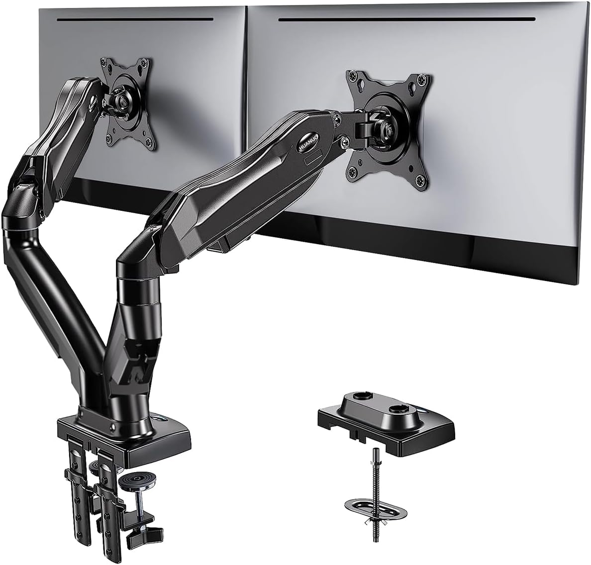 B07T5SY43L - HUANUO Dual Monitor Stand - Full Adjustable Monitor Desk Mount