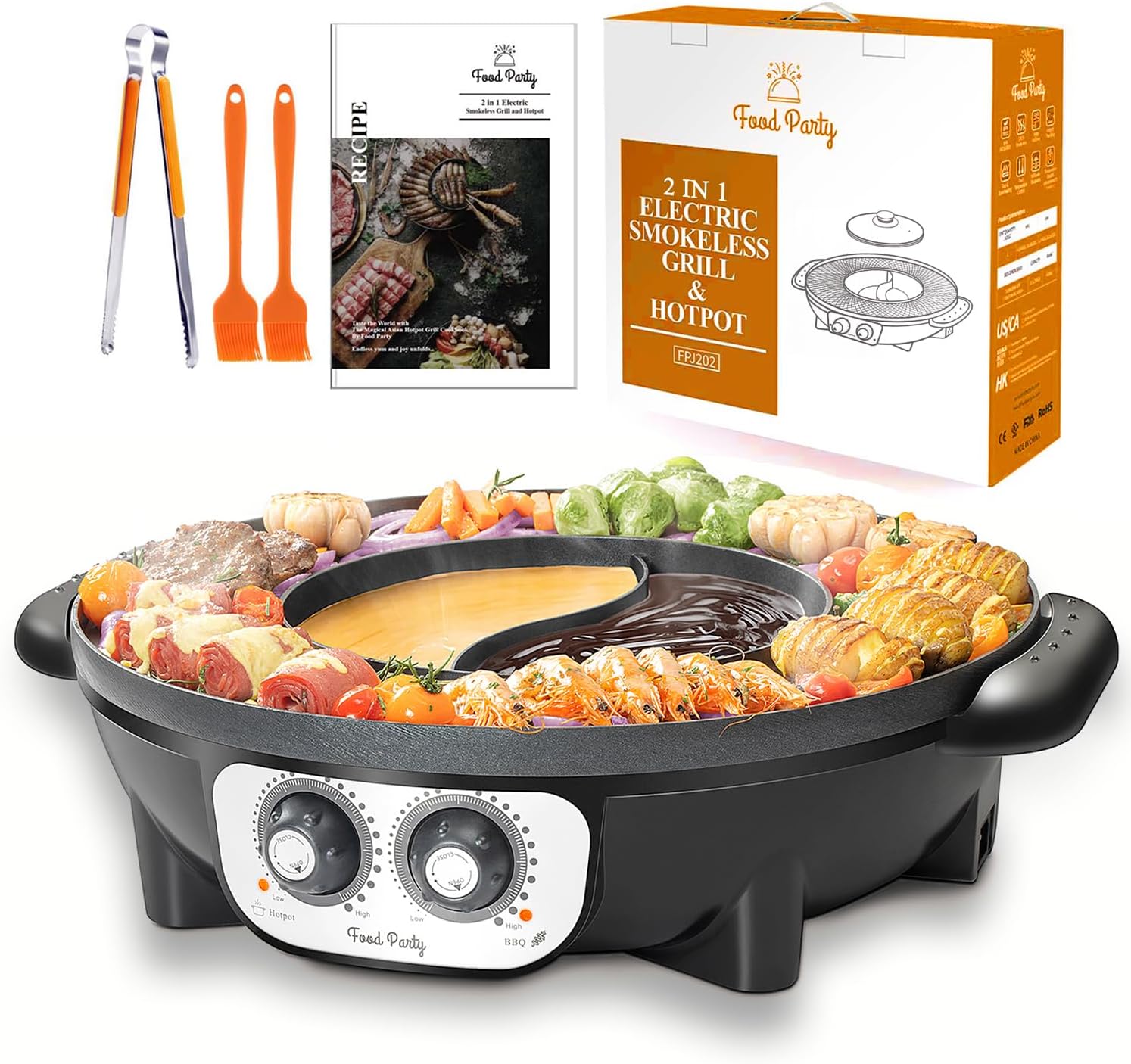 B07VBSX6XN - Food Party Hot Pot with Grill 2 in 1 Electric
