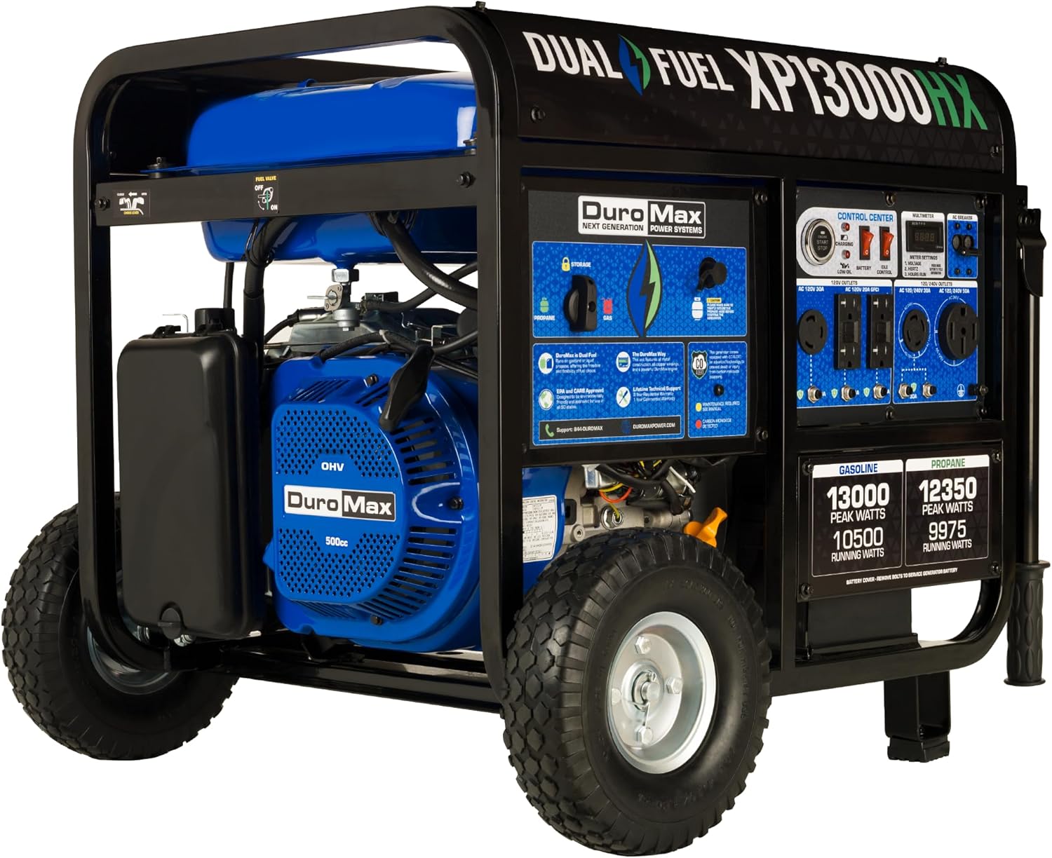 B086Z452V9 - DuroMax XP13000HX Dual Fuel Portable Generator - 13000 Watt Gas