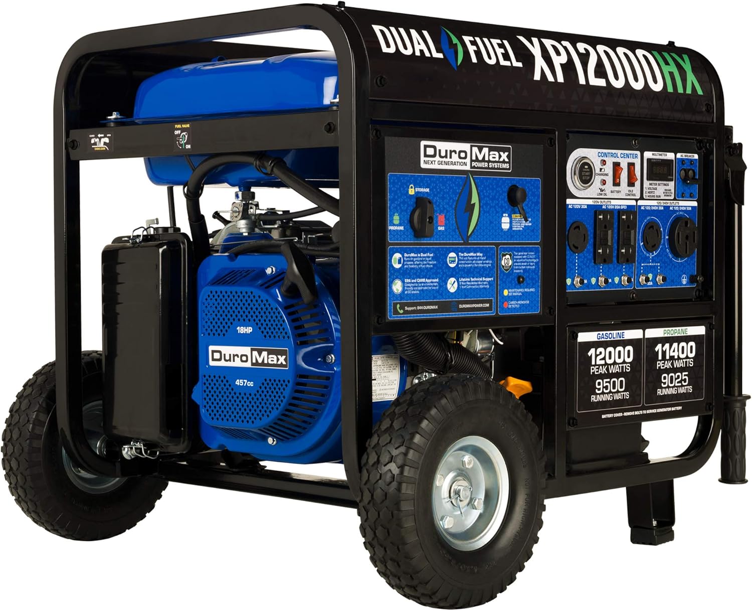 B086Z49LJ5 - DuroMax XP12000HX 12,000-Watt Dual Fuel Portable Generator - Gas &