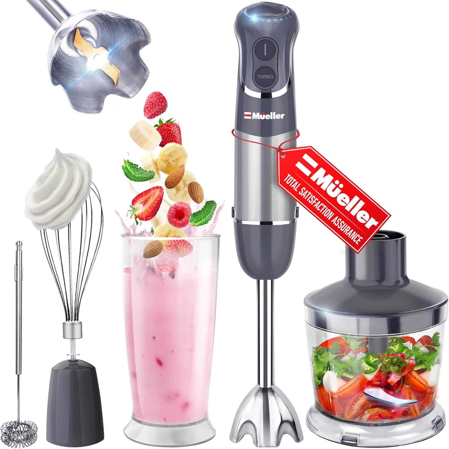 B08HSNGR8P - Mueller Multistick 800W 4-in-1 Immersion Blender Handheld, 12 Speed Hand