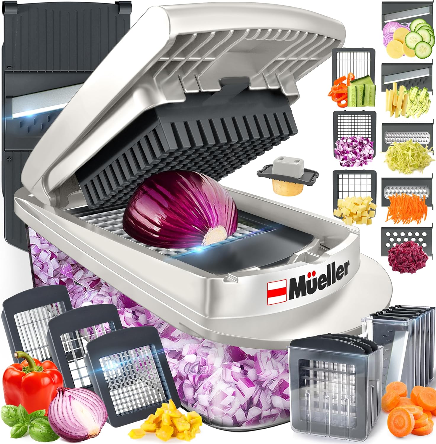 B08N9Q24M9 - Mueller Pro-Series 10-in-1, 8 Blade Vegetable Chopper, Onion Mincer, Cutter,
