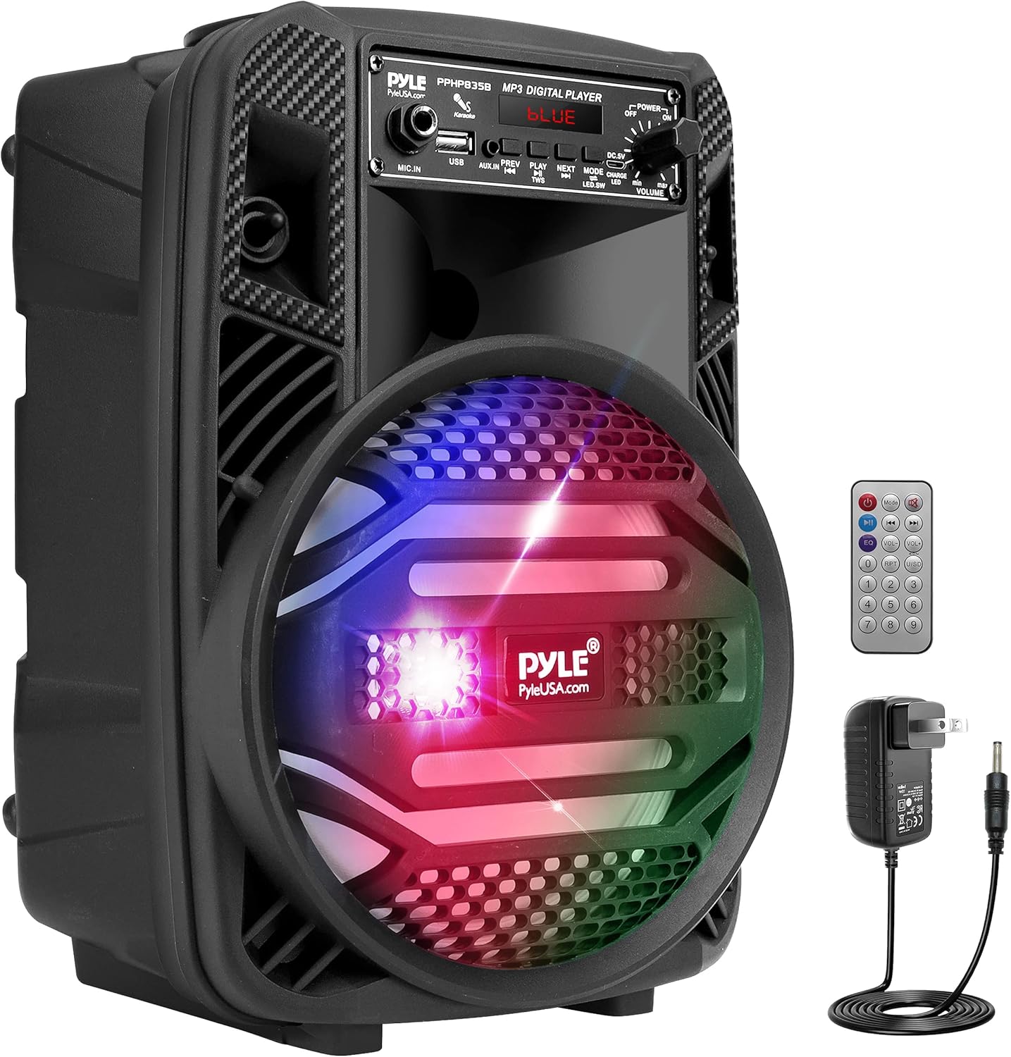 B08V36MPNZ - Pyle Portable Bluetooth PA Speaker System - 300W Rechargeable Outdoor
