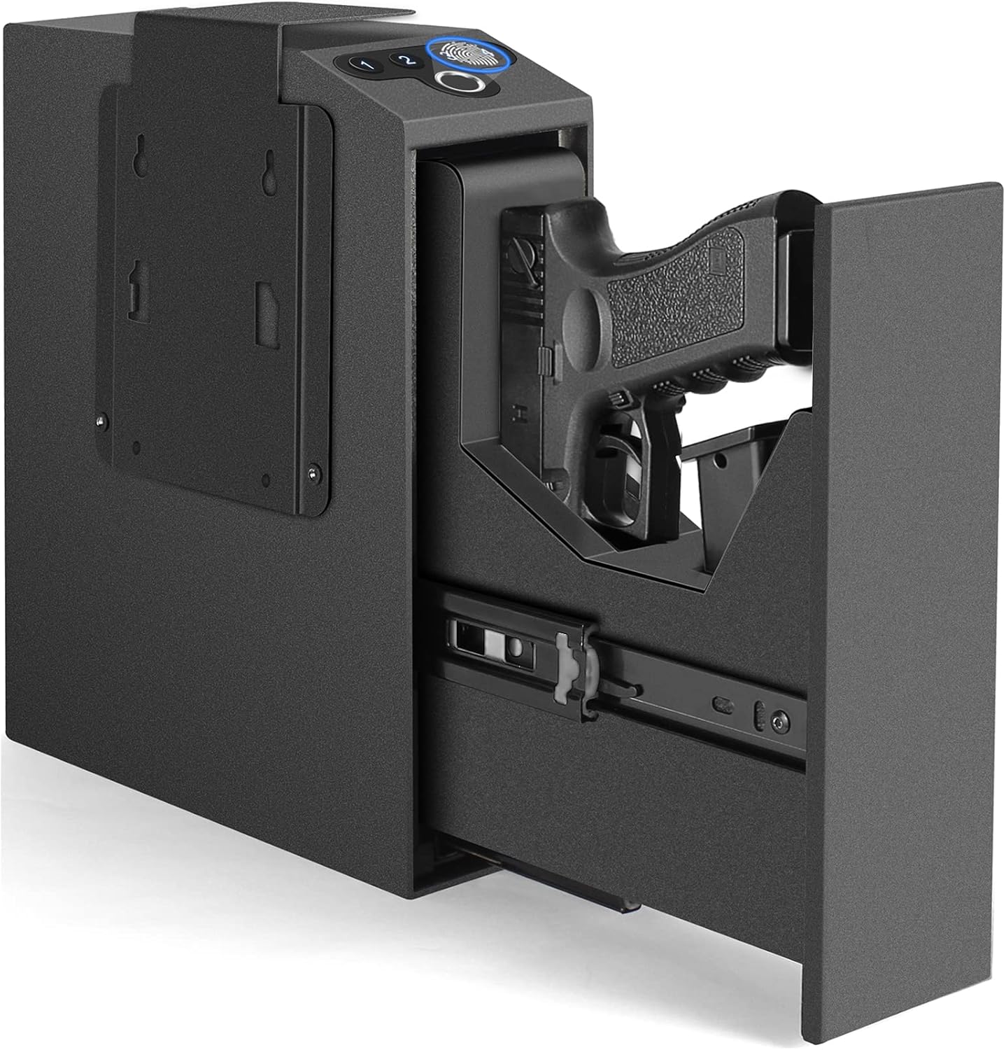 B08VHR4RQS - Biometric Slider Handgun Gun Safe for Nightstand, Desk, Bed Side,Truck