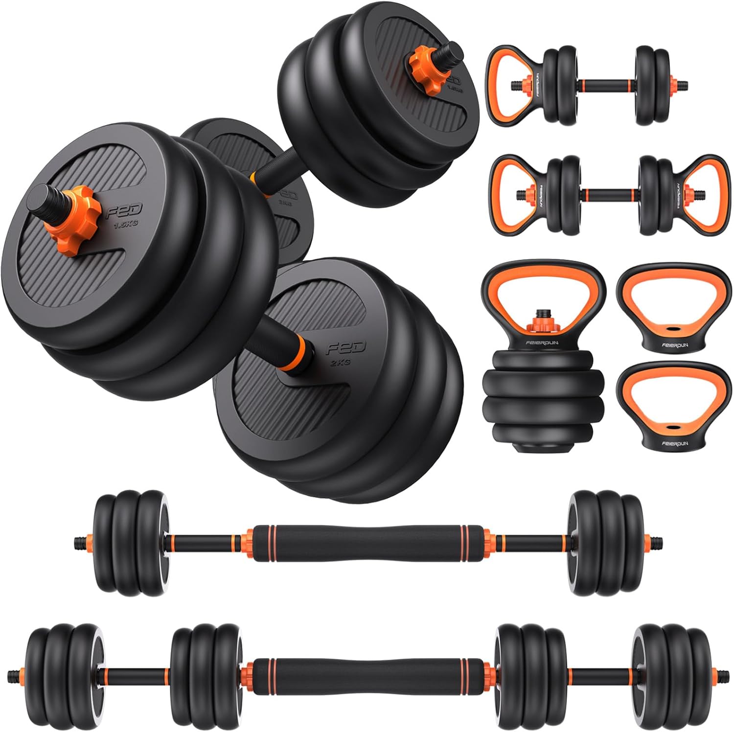 B09FYTG37V - FEIERDUN Adjustable Dumbbells, 20/30/40/45/70/90lbs Free Weight Set with Connector, 5