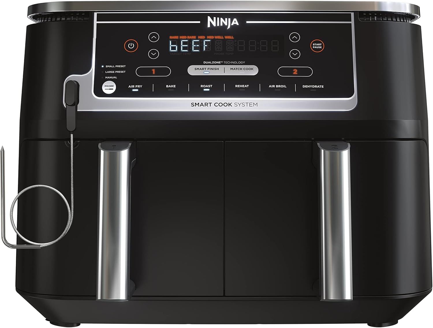 B0B15Q3HCQ - Ninja Air Fryer, Thermometer, Roast, Bake, Air Fry, Crisps, Broil,