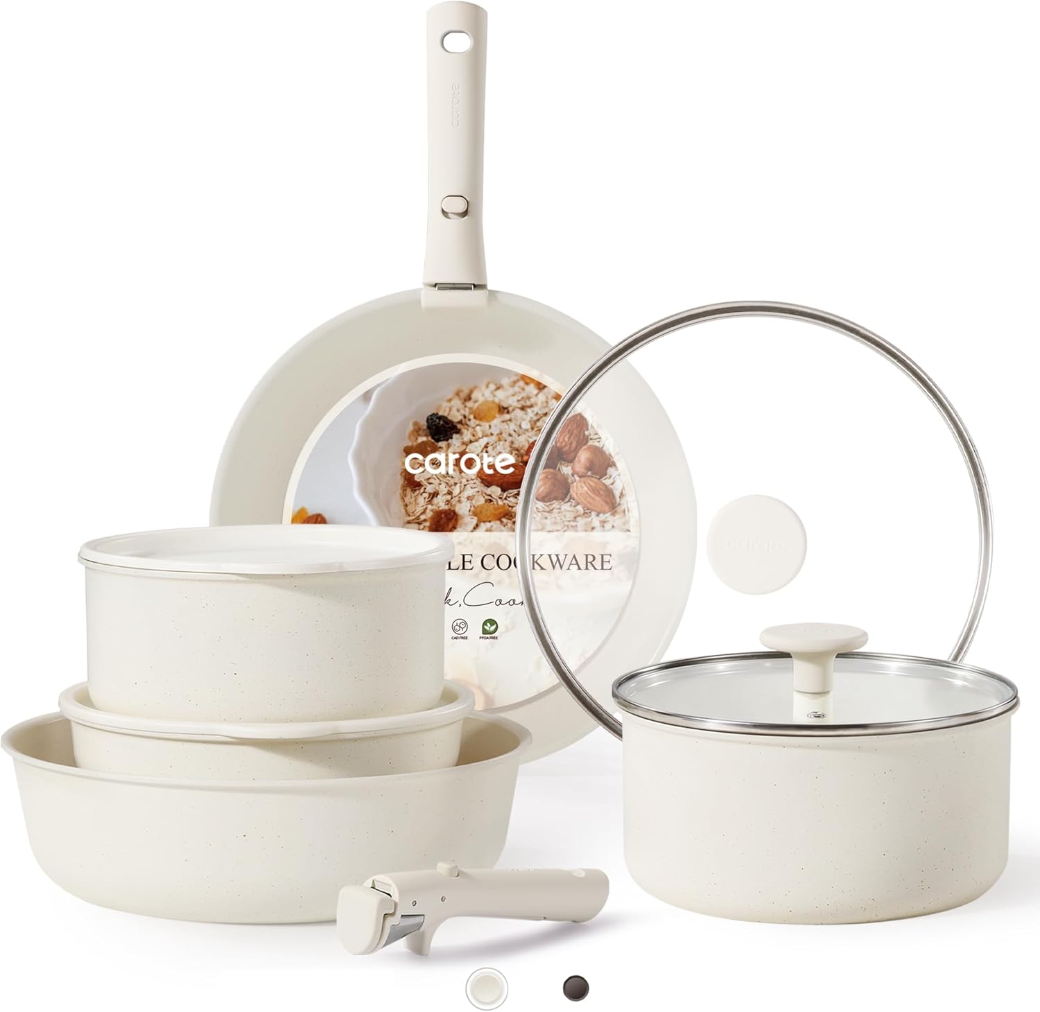 B0B2K47S1T - CAROTE 11pcs Pots and Pans Set, Nonstick Cookware Detachable/Removable Handle,