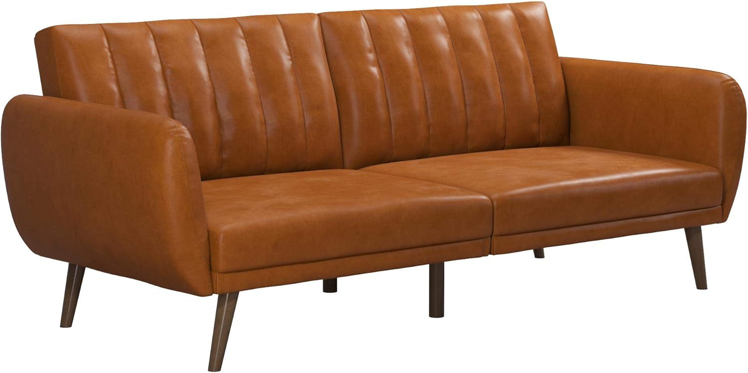 B08G3BP7VL - Novogratz Brittany Futon Sofa Bed and Couch Sleeper, Camel Faux