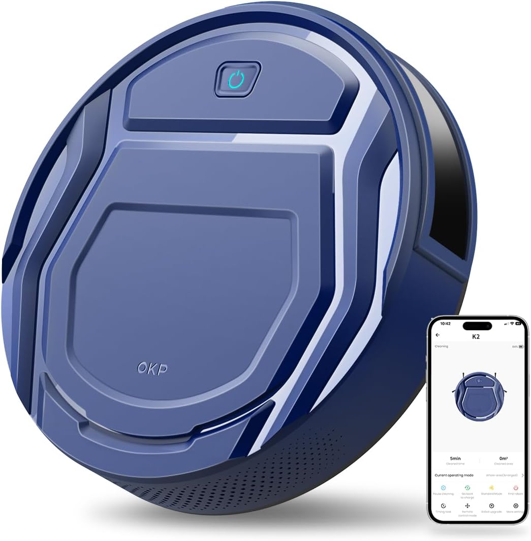 B08P2T2NXH - OKP Life K2 Robot Vacuum Cleaner 1800 mAh, Blue