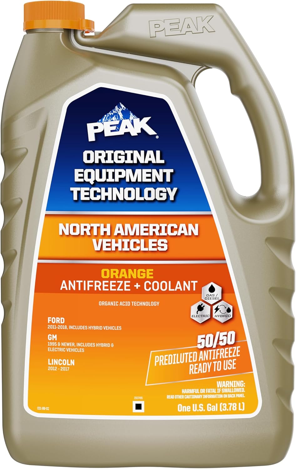 B08PC8JJPL - PEAK OET Extended Life Orange 50/50 Prediluted Antifreeze/Coolant for North