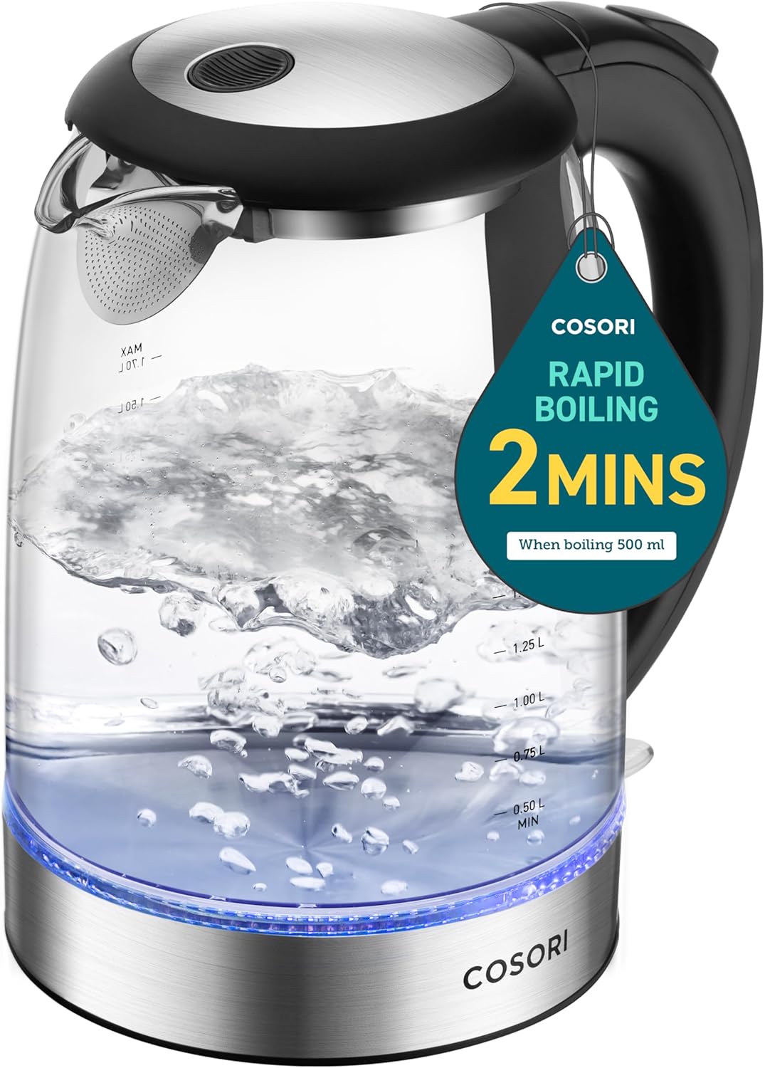 B08PP48979 - Cosori Electric Kettle, No Plastic Filter & Spout, Stainless Steel