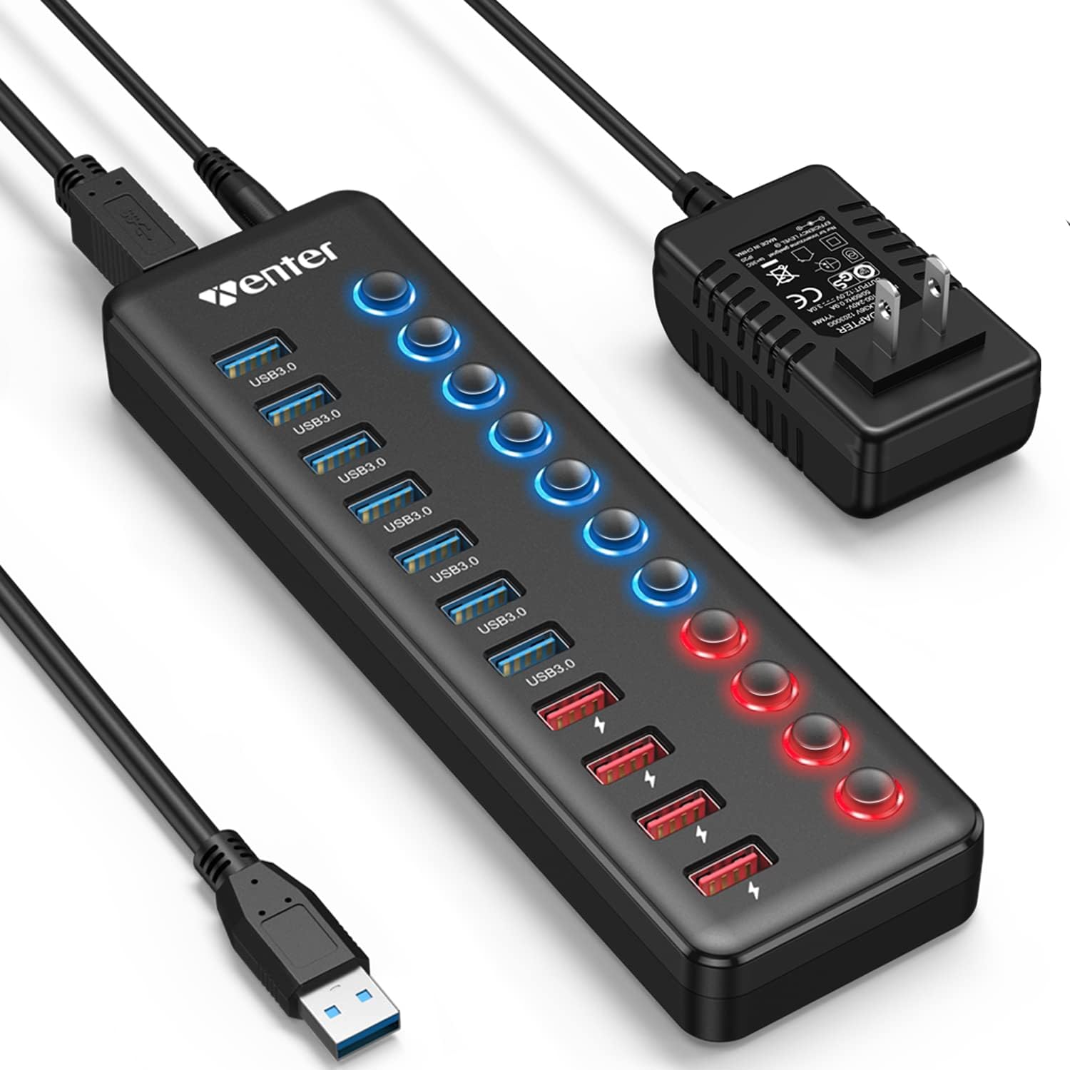 B08YNPXPRW - Powered USB 3.0 Hub, Wenter 11-Port Hub Splitter (7 Faster