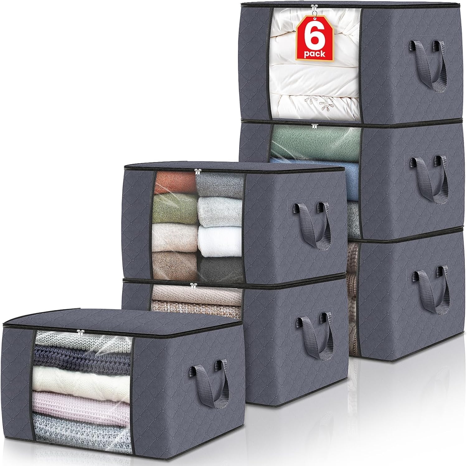 B092ZDHJMN - Fab totes 6 Pack Clothes Storage, Foldable Thick Fabric Blanket