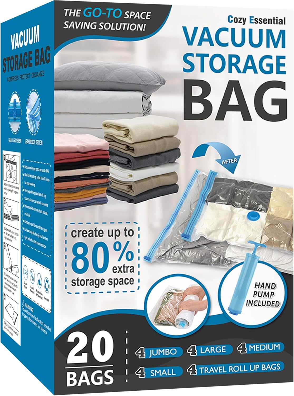 B0973DGD8P - 20 Pack Vacuum Storage Bags, Space Saver Bags (4 Jumbo/4